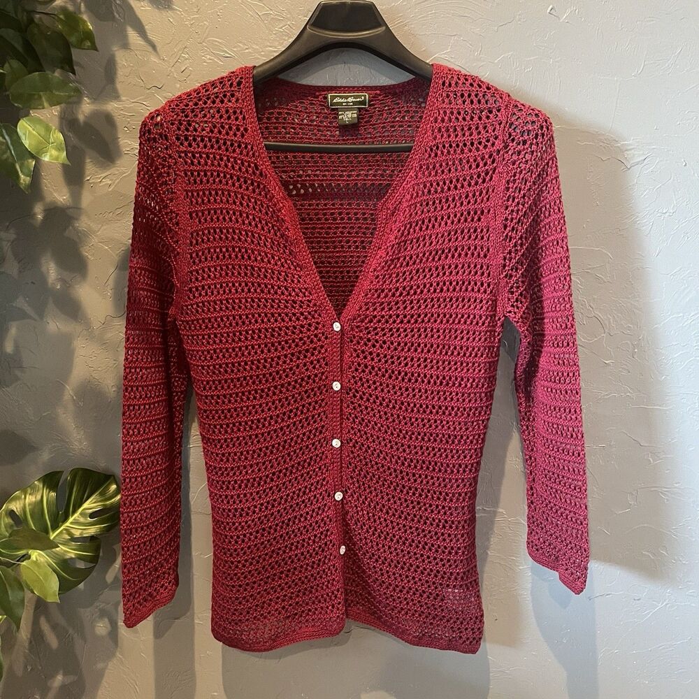 Vintage Eddie Bauer Vintage Open Stitch Crochet Cardigan LT Grandmacore Boho